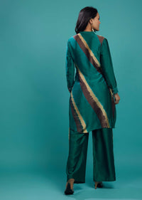 Deep Green Cotton Silk Tie-Dye Top With Palazzo