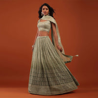 Deep Lichen Green Ombre Lehenga In Georgette With Embroidery