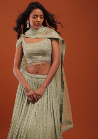 Deep Lichen Green Ombre Lehenga In Georgette With Embroidery