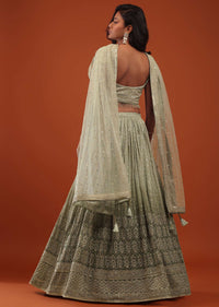 Deep Lichen Green Ombre Lehenga In Georgette With Embroidery