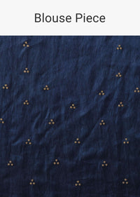 Deep Marine Blue And Black Leheria Print Saree In Moti Embroidery, Crafted In Organza With Moti Embroidery Floral Buttis