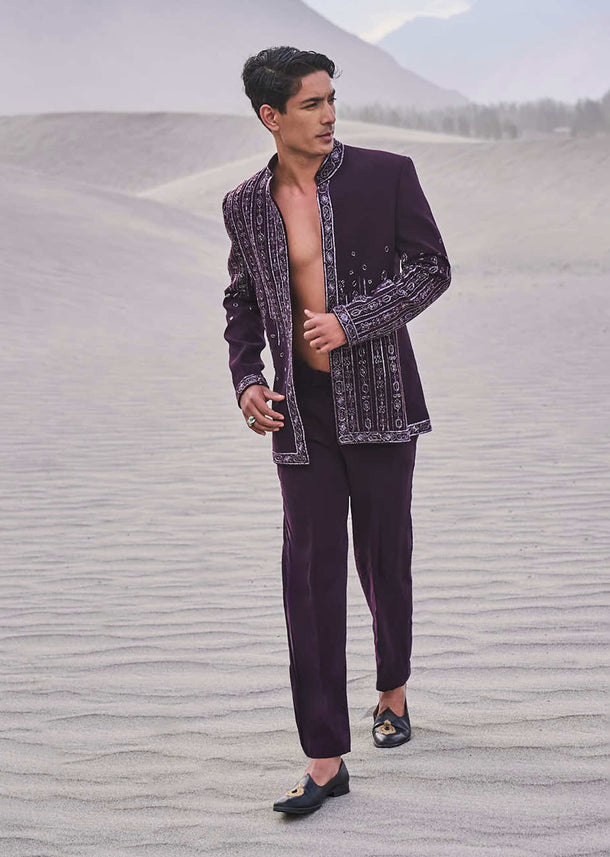 Deep Purple Embroidered Jodhpuri Suit