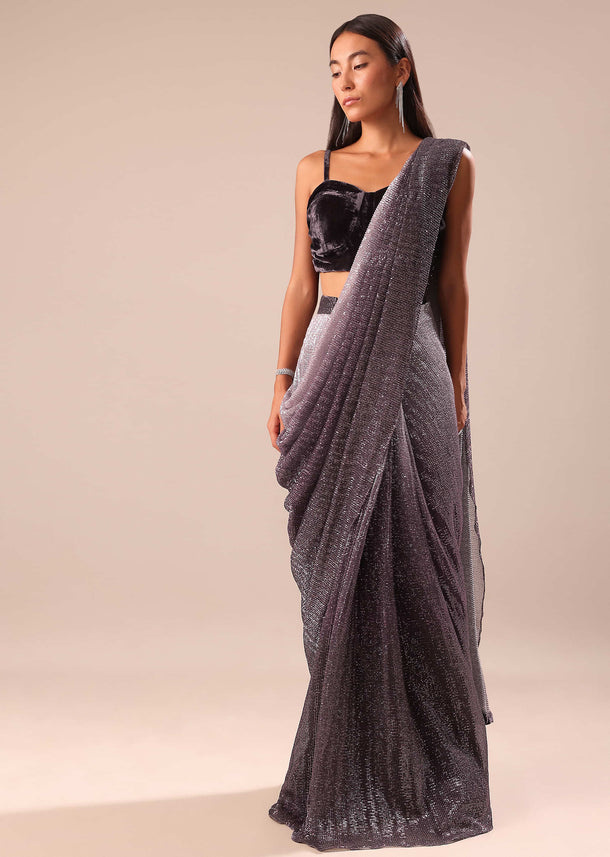 Deep Purple Ombre Shimmer Saree