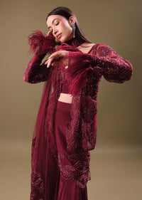 Deep Red Crepe Sharara And Blouse Set