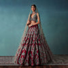 Deep Red Hand Embroidered Bridal Lehenga And blouse Set In Velvet