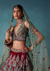 Deep Red Hand Embroidered Bridal Lehenga And blouse Set In Velvet