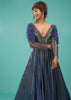 Sea Blue Ball Gown With Ruffle Frills And Embroidery