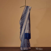 Midnight Blue Saree In Pure Banarasi Silk With Upada Zari Weave Butti Work