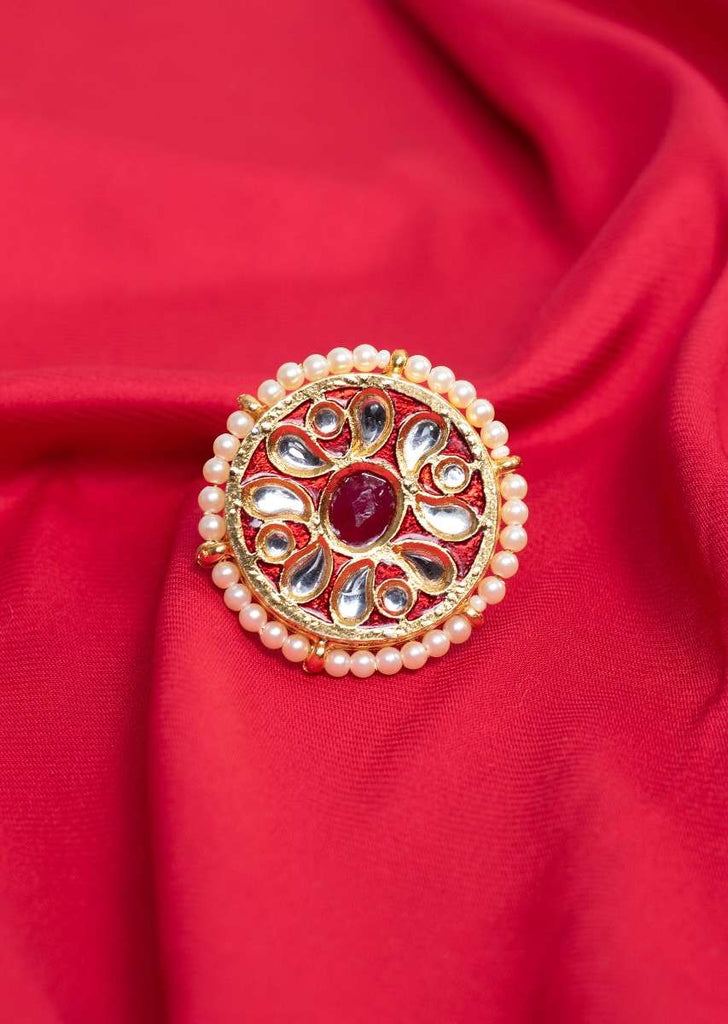 Designer traditional red semi precious stone meenakari ring only on Kalki