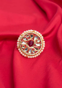 Designer traditional red semi precious stone meenakari ring only on Kalki