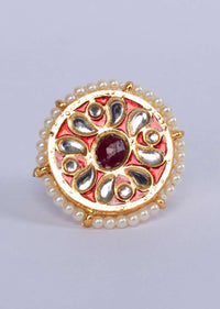 Designer traditional red semi precious stone meenakari ring only on Kalki