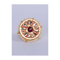 Designer traditional red semi precious stone meenakari ring only on Kalki