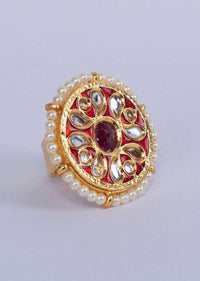 Designer traditional red semi precious stone meenakari ring only on Kalki