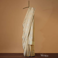 Beige White Kanjivaram Saree In Banarasi Uppada Silk With Unstitched Blouse