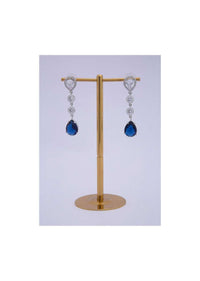 Diamond studded long earring with blue crystal stone in tear drop shape only on kalki