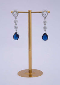 Diamond studded long earring with blue crystal stone in tear drop shape only on kalki