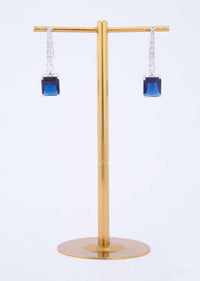 Diamond studded silver hoop earring with dark blue crystal stone only on Kalki