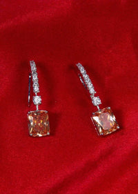 Diamond studded silver hoop earring with honey brown crystal stone only on Kalki