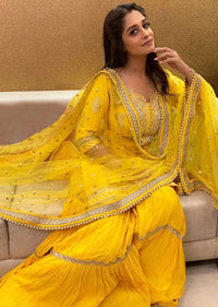 Dipika Kakar in Kalki butter yellow brocade sharara set