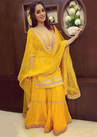 Dipika Kakar in Kalki butter yellow brocade sharara set