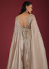 Doe Organza Gown With A Long Extended Cape Sleeves And A Plunging V Neckline