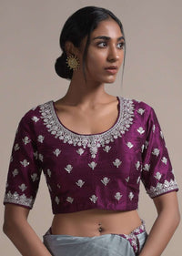 Dolphin Grey Saree In Silk With Weaved Floral Buttis And Gotta Embroidered Border Online - Kalki Fashion