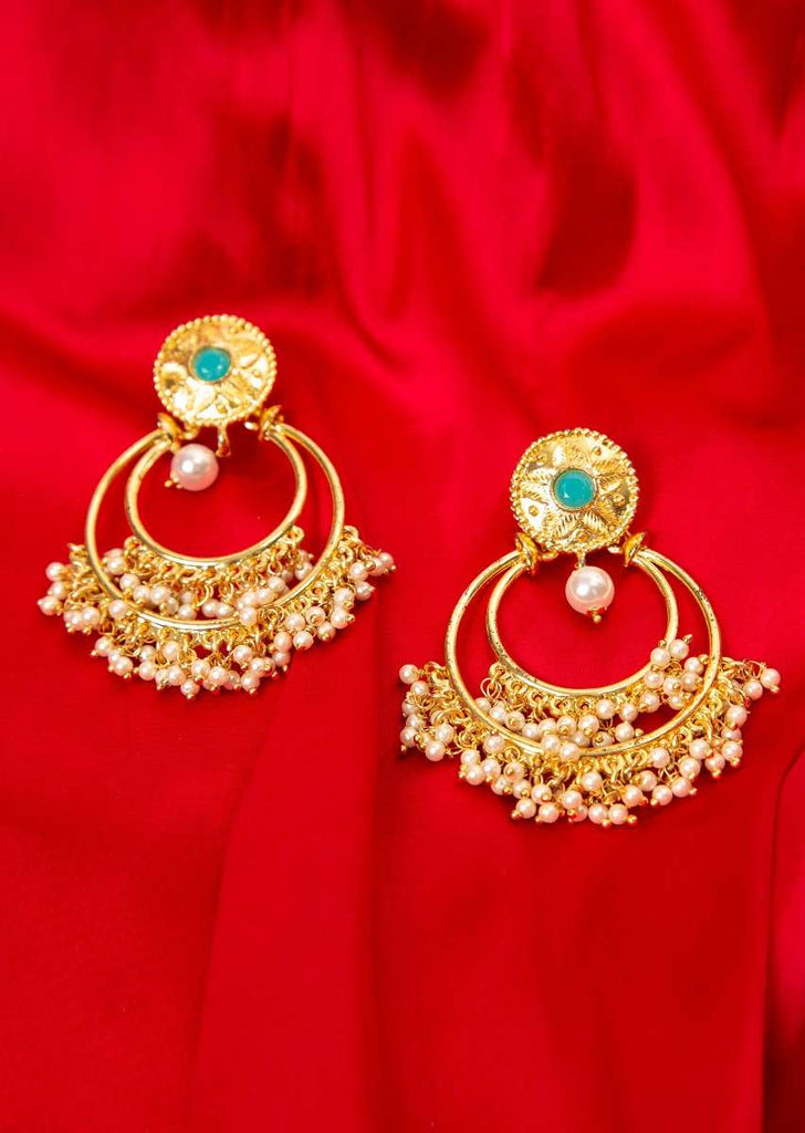 Double hoop traditional earring with nano moti bunch drops