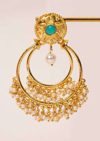 Double hoop traditional earring with nano moti bunch drops