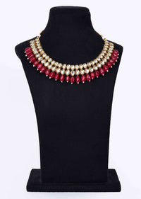 Double kundan layer round collar necklace with matching  earring in magenta bead drop only on Kalki