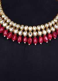 Double kundan layer round collar necklace with matching  earring in magenta bead drop only on Kalki