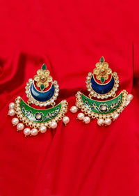 Double layer chandbali earring  with emerald green and persian blue semi precious stone