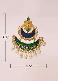 Double layer chandbali earring  with emerald green and persian blue semi precious stone