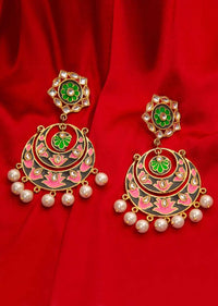 Double layer grey meenakari chandbali earring