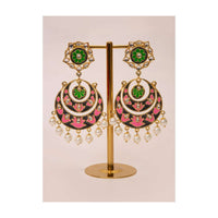 Double layer grey meenakari chandbali earring