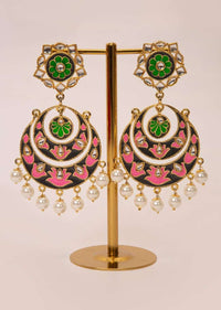 Double layer grey meenakari chandbali earring