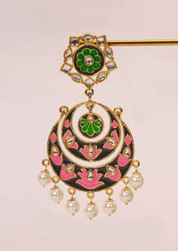 Double layer grey meenakari chandbali earring