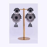 Double layer oxidized earring with black beads only on Kalki