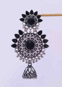 Double layer oxidized earring with black beads only on Kalki