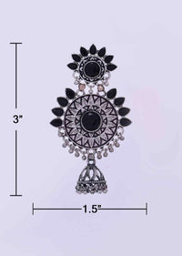 Double layer oxidized earring with black beads only on Kalki