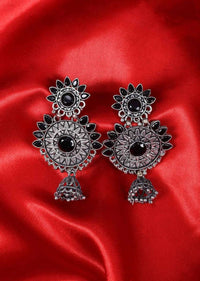 Double layer oxidized earring with black beads only on Kalki