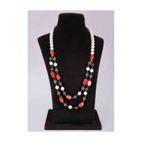 Double Layer Traditional Necklace In White Pearls, Grey Beads And Red Stones Online - Kalki Fashion