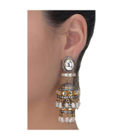 Double Layered Gold Plated Jhumkas With Kundan, Stones And Beads Work Online - Kalki Fashion