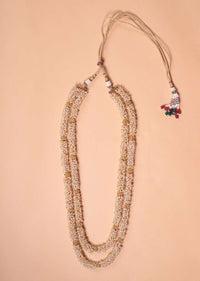 Double Layered Pearl Necklace With Carved Beads And Matching Jhumkas Online - Kalki Fashion