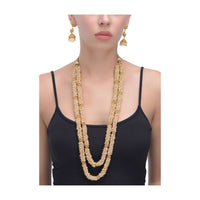 Double Layered Pearl Necklace With Carved Beads And Matching Jhumkas Online - Kalki Fashion