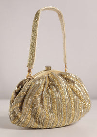 Double Toned Sequins Embroiderd Festive Handbag In Raw Silk