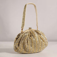 Double Toned Sequins Embroiderd Festive Handbag In Raw Silk