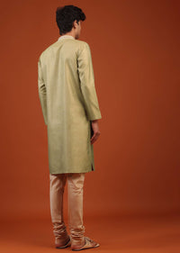 Moss Green Floral Thread Weave Silk Kurta Set