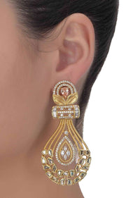 Drop shaped fancy danglers embellished with crystals, bugle beads and stones only on Kalki