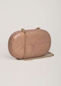 Rose Gold Clutch Bag In Resin Hand Crafted With A Gorgeous Marble Effect And Detachable Sling By Solasta