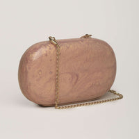 Rose Gold Clutch Bag In Resin Hand Crafted With A Gorgeous Marble Effect And Detachable Sling By Solasta